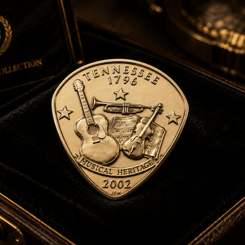 Handmade coin guitar pick made from an authentic U.S. coin