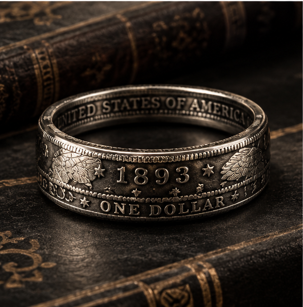 vintage coin ring featuring United States dollar details and engraved numbers
