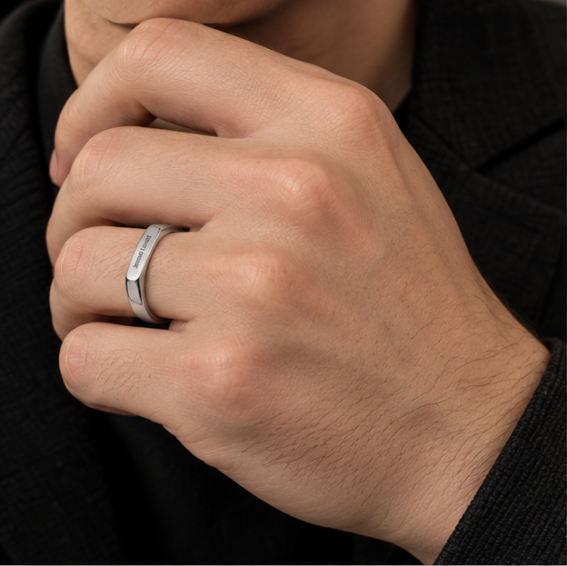 stainless steel ID ring engraved Jesus Loves U