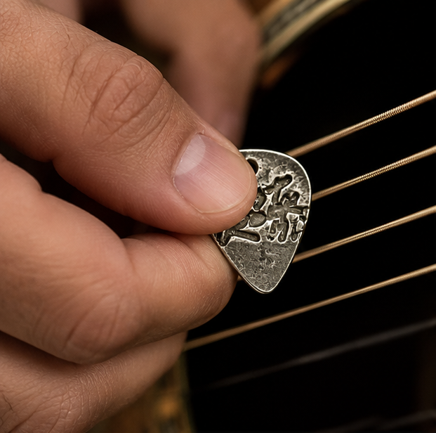 99.9% Fine Silver Guitar Pick – Handmade Engraved Guitar Plectrum - Image 4